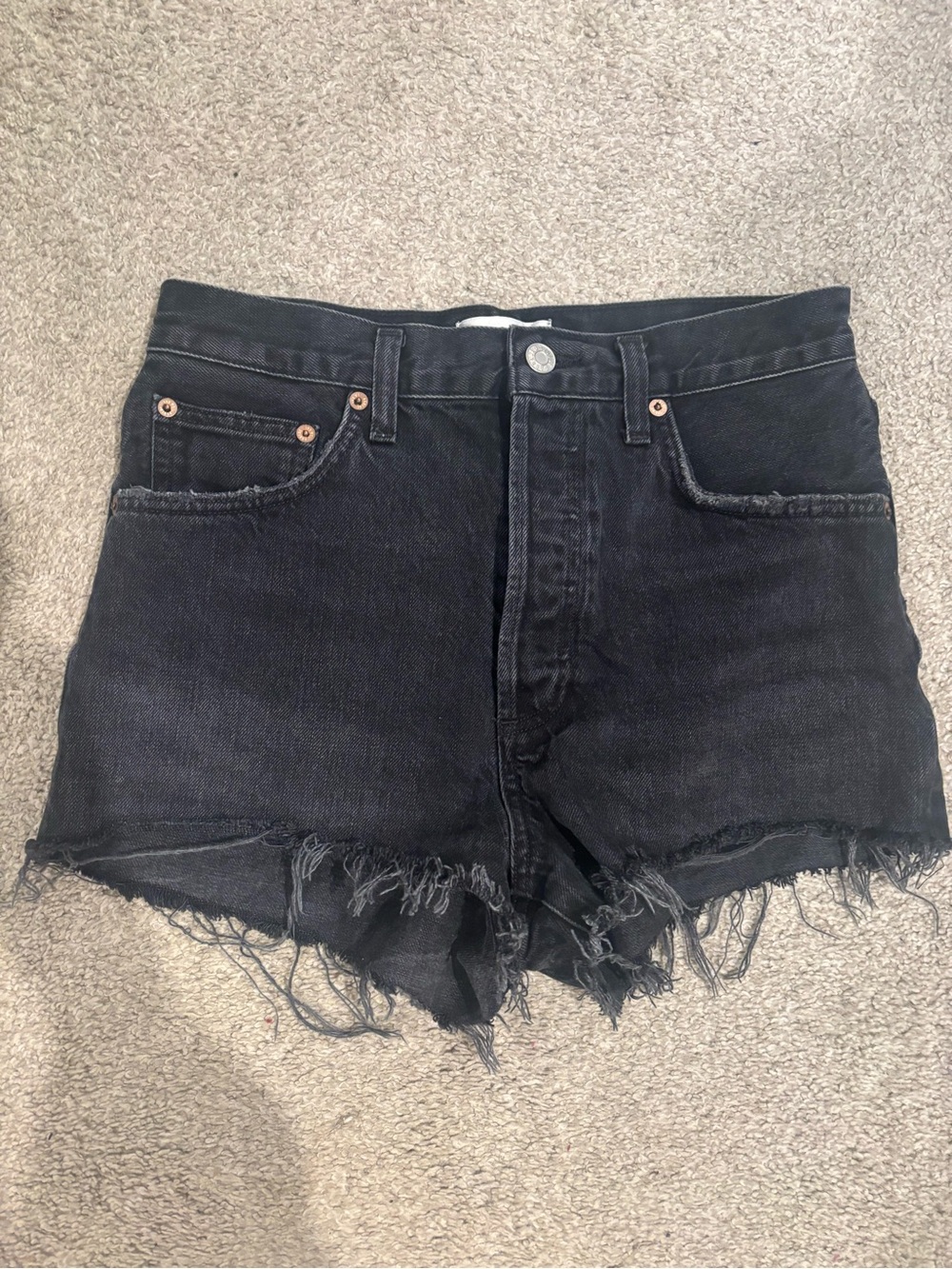 Agolde Black Distressed High-Rise Jean Shorts
